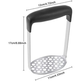 Potato Masher, Stainless Steel Premium Potato Hand-Mashed Machine, Purees Baby Food, Fruit and Vegetable Smasher, with Wide and Ergonomic Horizontal Handle with Fine-Grid Plate(12 * 7 * 17CM)