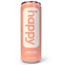 happy coffee canned vanilla latte, 11 oz. cans, 12 pack, notes of marshmallow & comfort, 100% arabica beans, no artificial flavors or sweeteners