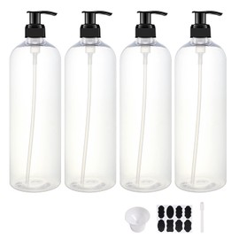 BPFY 4 Pack 32oz Shampoo and Conditioner Dispenser Bottles with Pump for Conditioner, Soap, Lotions, 32 oz Empty Plastic Pump Bottle Dispenser with Labels Funnel, Chalk,Pen