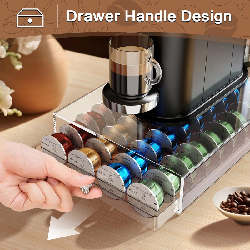 Coffee Pods Acrylic Holder PETG Drawer Compatible with Nespresso Vertuo