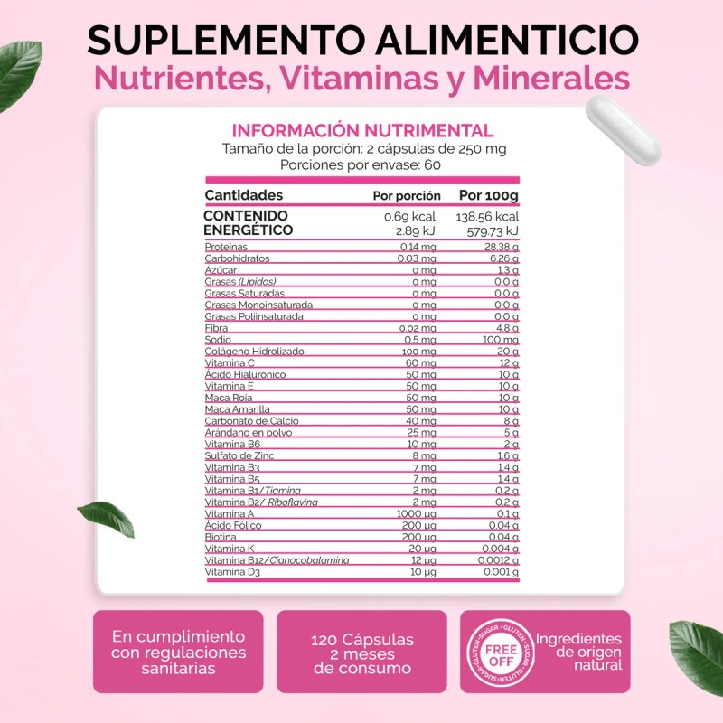 Vitaminas Mujer 120 Capsulas Con 20 Ingredientes Biotina, Colageno, Vitamina