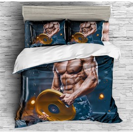 REALIN Exercise Dumbbells Muscle Bedding Gym Good Figure Women Duvet Cover Set Girl Boy Kids Bed Sets 2/3/4PCS Quilt Covers/Sheets/Pillow Shams,Twin/Full/Queen/King (B,Twin-172x218cm-3PCS)