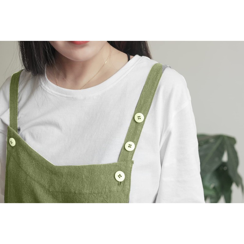 BBYBBS Kitchen Apron Japan Style Cotton Linen Two Pockets Adjustable