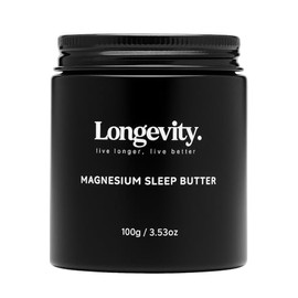 Longevity Magnesium Butter Cream for Better Sleep - 100g Vegan High-Strength with Lavender Chamomile - Fast Absorbing Muscle Relaxation