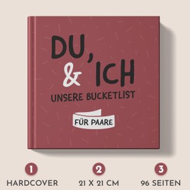 Sophies Kartenwelt Bucket List für Paare in hochwertigem Hardcover Einband im Format 21x21cm - Mit 96 Seiten bietet es viel Platz für 185 interessante Aufgaben