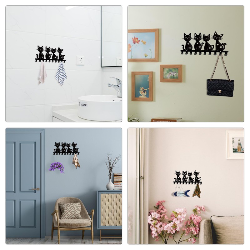 SUPERDANT Cat Metal Key Holder Cartoon Kitten Decorative 10 Hooks