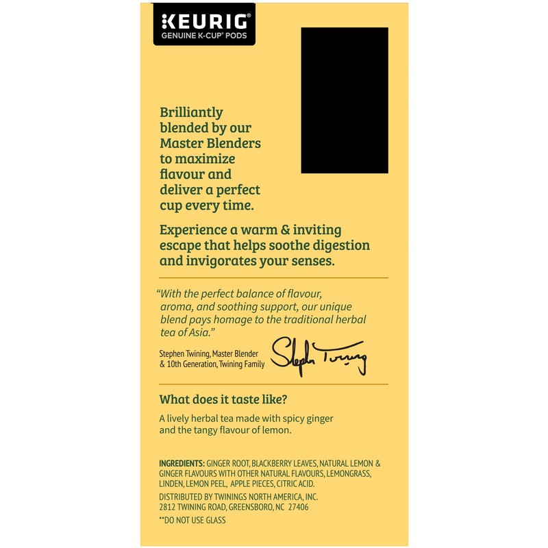 Twinings Lemon & Ginger Herbal Tea K-Cup Pods for Keurig,