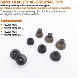 TENMAK 12X Eartips Replacement for TOZO NC7/ NC7 Pro / NC9 / NC9 Plus Hybrid Active Noise Cancelling Wireless Earbuds Earpad * 6 Pairs