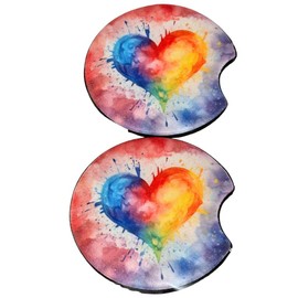Tie Dye Rainbow Heart Car Coasters, Set of 2, Neoprene, Birthday, Christmas Gift