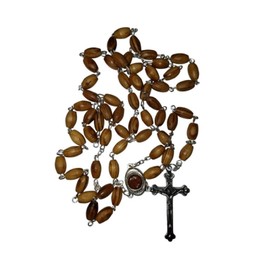 Bethlehem Gifts TM Rosary Necklace With Holy Land Soil Metal Devout Cross Olive Brown Beads Chain