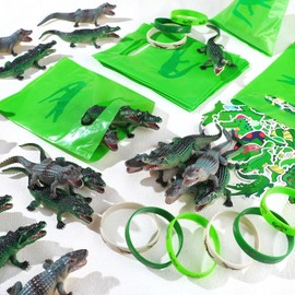 122 Pcs Reptile Party Supplies Crocodile Party Favors Crocodile Silicone Wristbands Alligator Stickers Alligator Toy Crocodile Plastic Gifts Bag Reptile Party Favors for Reptile Birthday Party Supplie