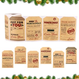 200 Pcs Christmas Label Stickers, Christmas Tags for Gifts Stickers, Xmas Name Tags Self Adhesive Stickers from Santa Kraft Paper Labels for Holiday Card Wrapping Decor, Presents Box Decoration
