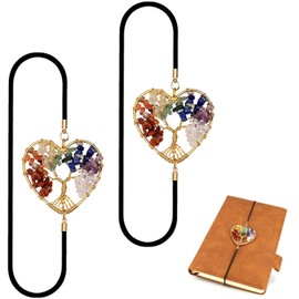 TJUSPIRIT Heart Bookmark Pack of 2 Elastic Bookmarks Chakra Tree of Life Bookmark Gift for Women Men Teenagers Children Teachers (7 Chakra)