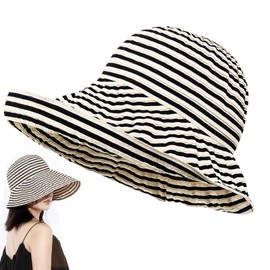 Kettle Brim Sun Hats for Women Lanai Hat Floppy Packable SPF UPF 50 UV Protection Beach Vacation Hat Striped Beige