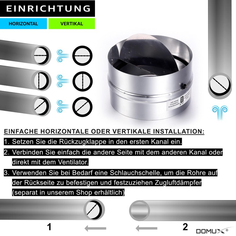 Backflow Valve with Automatic Closing Function, Diameter 100 mm, Made