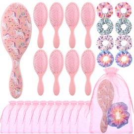 Hotop 24 Pcs Princess Party Favors for 8 Girls, Girl Party Supplies Include 9 Inch Hair Brush for Girls Detangling Brush Scrunchies Organza Bag for Makeup Kit Hair Accessories (Pink)