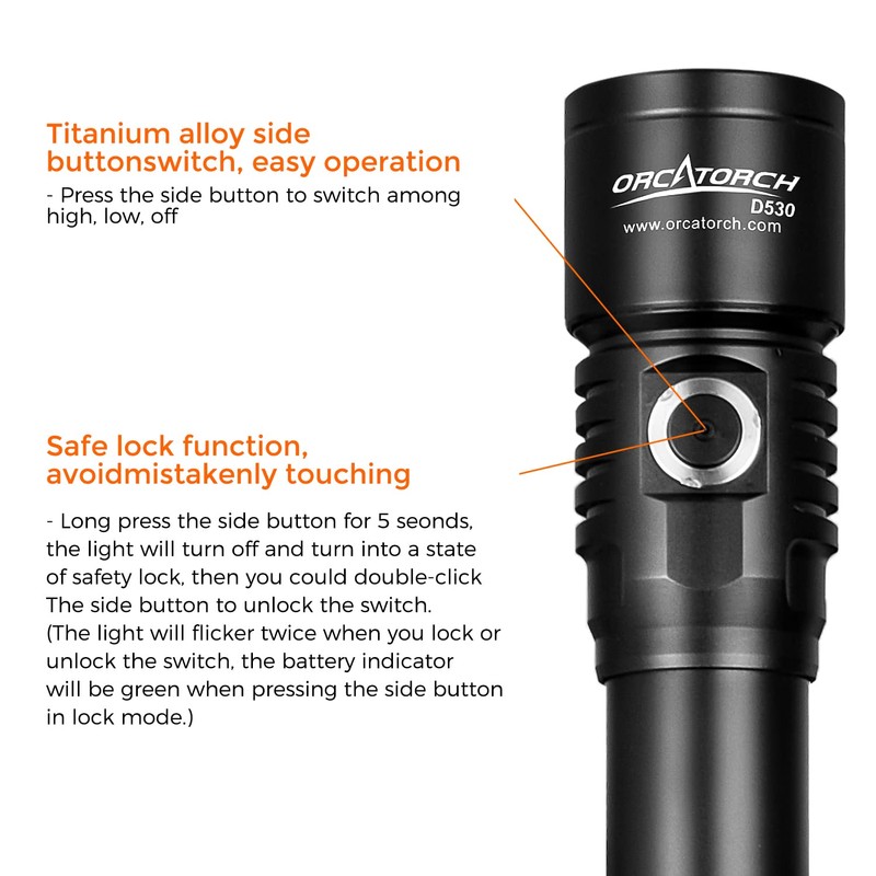 ORCATORCH D530 Red LED Dive Light Scuba Flashlight, 210 Lumens,
