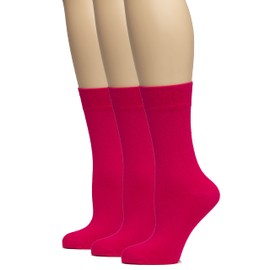 Hugh Ugoli Women's Thin Soft Bamboo Crew Socks for Dress & Trouser, Seamless Toe & Non-Binding, Trendy, 3 Pairs, Raspberry Red, Shoe Size: 9-11