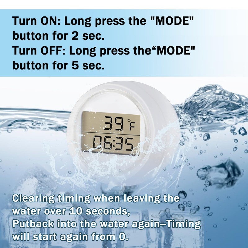 Ice Bath Thermometer Timer, Waterproof IP67, Cold Plunge Thermometer &