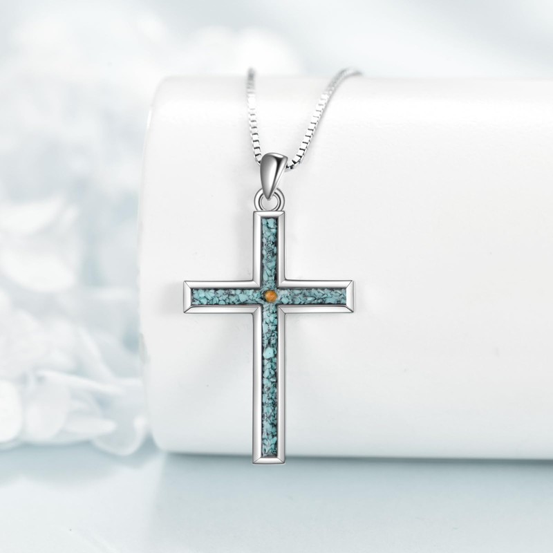 SHEAISRS Mustard Seed Necklace 925 Sterling Silver Cross Pendant for