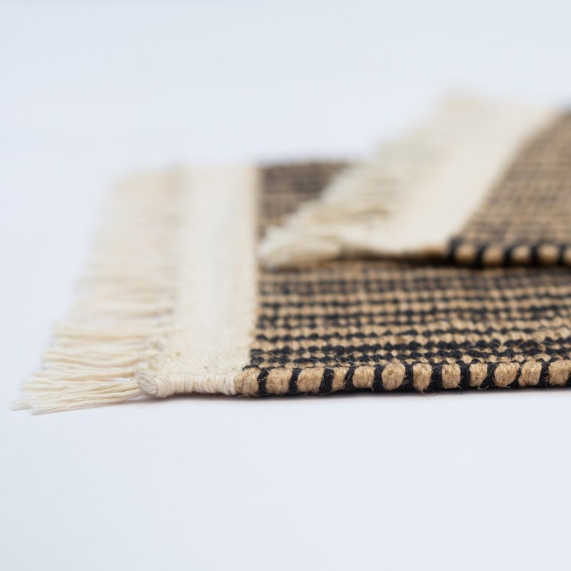 Jute Runner Rectangular Twine Black and Natural 72x12 in