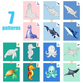 Ocean Sticker Book Crafts for Kids Ages 4-8 Sticker Paint Number Books, Stickers for Kids Girls Boys Birthday Easter Day Party Favor Gift Car Road Plane Travel Learning Educational Toy(Ocean)