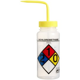 SP Scienceware SP Bel-Art Safety-Labeled 4-Color Dichloromethane Wide-Mouth Wash Bottles; 500ml (16oz), Polyethylene w/Yellow Polypropylene Cap (Pack of 4) (F11716-0002)