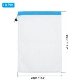 PATIKIL Mesh Produce Bags, 8 Pack 12x17 Inch Reusable Produce Bag Drawstring Washable See-Through Grocery Bags for Fruits Veggies Shopping Storage, Blue