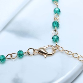 TseenYi Rainbow Moonstone Necklace with Green Crystals for Women and Girls, Metal, Pearls, Quartz