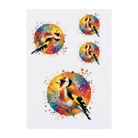 4 x 'Goldfinch Bird' Temporary Tattoos - Water Resistant, Skin-Safe, Non-Toxic Transfers, Mixed Sizes (TO00073912)