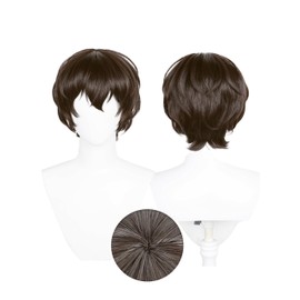 OSIAS Dazai Osamu Perücke Tiefbraune Natürliche Lockige Voluminöse Synthetik Hitzebeständige Haare