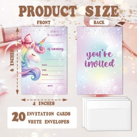 heiyihe Magical Unicorn Birthday Invitations, 20 Pack Birthday Party Invitations for Boys Girls with Envelopes, Party Supplies for Birthday Celebrations Baby Showers, 4" x 6"-D12