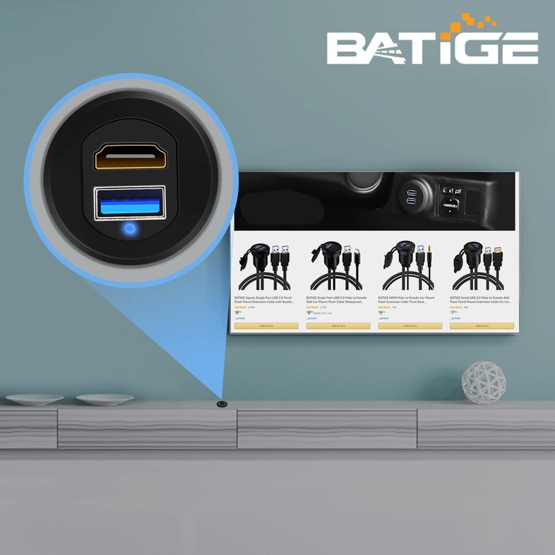 BATIGE USB 3.0 HDMI Car Mount Flush USB Port Cable,