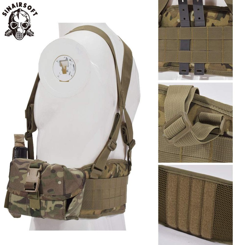 SINAIRSOFT Tactical Waist Belt with X-Shaped Suspenders Free Straps Airsoft