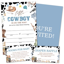 rizotus Set of 25 Baby Shower Invitations for Girl & Boy, Western Cowboy Gender Reveal Party Invites With Envelopes, Including Book Request Cards & Diaper Raffle Tickets Party Supplies-12