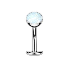 Pierced Owl 14GA F136 Implant Grade Titanium Threadless Convex Base Synthetic Opal Floating Belly Button Ring (White)
