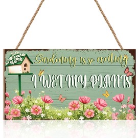KAIRNE Gardening So Exciting Wood Sign Farmhouse Garden Flower Funny Wooden Hanging Plaque Gardener Gift Outdoor Spring Wall Decor for Garden Yard Porch Home Vintage Housewarming Ornament