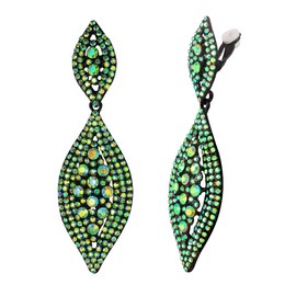 Flyonce Rhinestone Clip On Earrings for Women Bridal Wedding for Brides Bridesmaid, Green AB Crystal Clip-on Drop Dangle for Non Pierced Ears