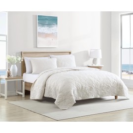 CARIBBEAN JOE Twin Outlined Shell 2-Piece Quilt Set, Coastal Beach Design Bedding, Ivory