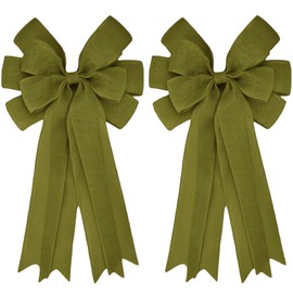 Meseey 2 Pcs 20 x 10 Inch Large Burlap Bows Farmhouse Wreaths Jute Bow for Gift Wrapping Tree Topper Front Door Home Decorations (Sage Green)
