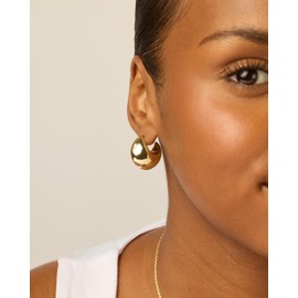 PAVOI 14K Yellow Gold Plated Sterling Silver Posts Statement Dome Chunky Hoop Earrings | Lightweight Trendy Drop Earrings for Women