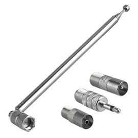 DAB FM Radio Aerial Antenna 75 Ohm Telescopic Indoor Unbal FM Aerial Metal Replacements 75cm 5-Sections F-Type 3.5mm Male Suitable for Table Top TV Radio HiFi AV Stereo Radio Receiver Mini System