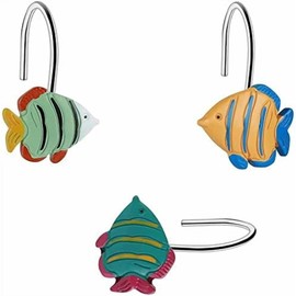 Fish-Shaped Shower Curtain Hooks 12-Pack, Underwater-Themed Bathroom Decor