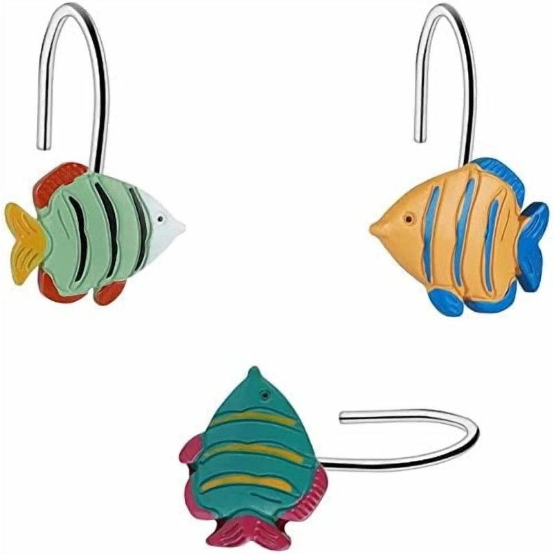 Fish-Shaped Shower Curtain Hooks 12-Pack, Underwater-Themed Bathroom Decor