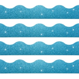 FOBSME 100 Feet Bulletin Board Border Glitter Shine Scalloped Borders Trim Glitter Bulletin Board Strips Decorative Classroom Poster Borders for Xmas Christmas Classroom School Office Decor, Blue