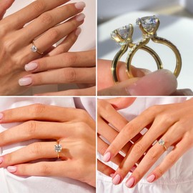 VISDIV 2CT Sterling Silver Engagement Rings AAAAA Cubic Zirconia CZ Wedding Promise Bands For Women Round Solitaire Simulated Diamond Silver/Gold Size 5-10 (Gold, 8)