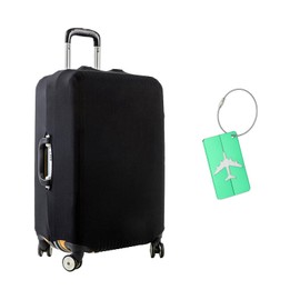 Vesaneae Luggage Cover, 18-32 Inch Suitcase Protector Elastic Protective Travel Suitcase Cover with 1 Luggage Tag, Black, for Unisex, S,M, L, XL (M:22-24 Inches)