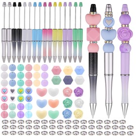 Kogcmeetl 16 Pcs Plastic Beadable Pens Assorted Bead Pens Silicone Beads Crystal Spacer Beads Set Black Ink DIY Multicolor Ballpoint Pen Set for Women Kids Gifts School Office Supplies