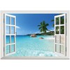 FLFK Fake Window Wall Sticker - Summer Beach Faux Window