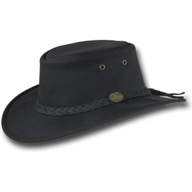 Barmah Hats Foldaway Bronco Leather Hat 1060BL / 1060BR / 1060RU (XLarge, Black)